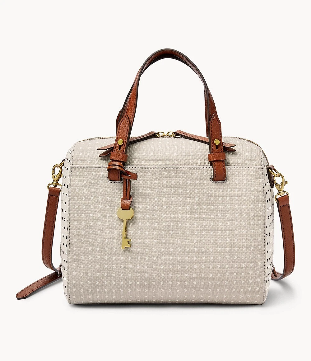 FOSSIL Rachel ZB7314745 Hearts PVC Beige/Brown/White TopZip MD  