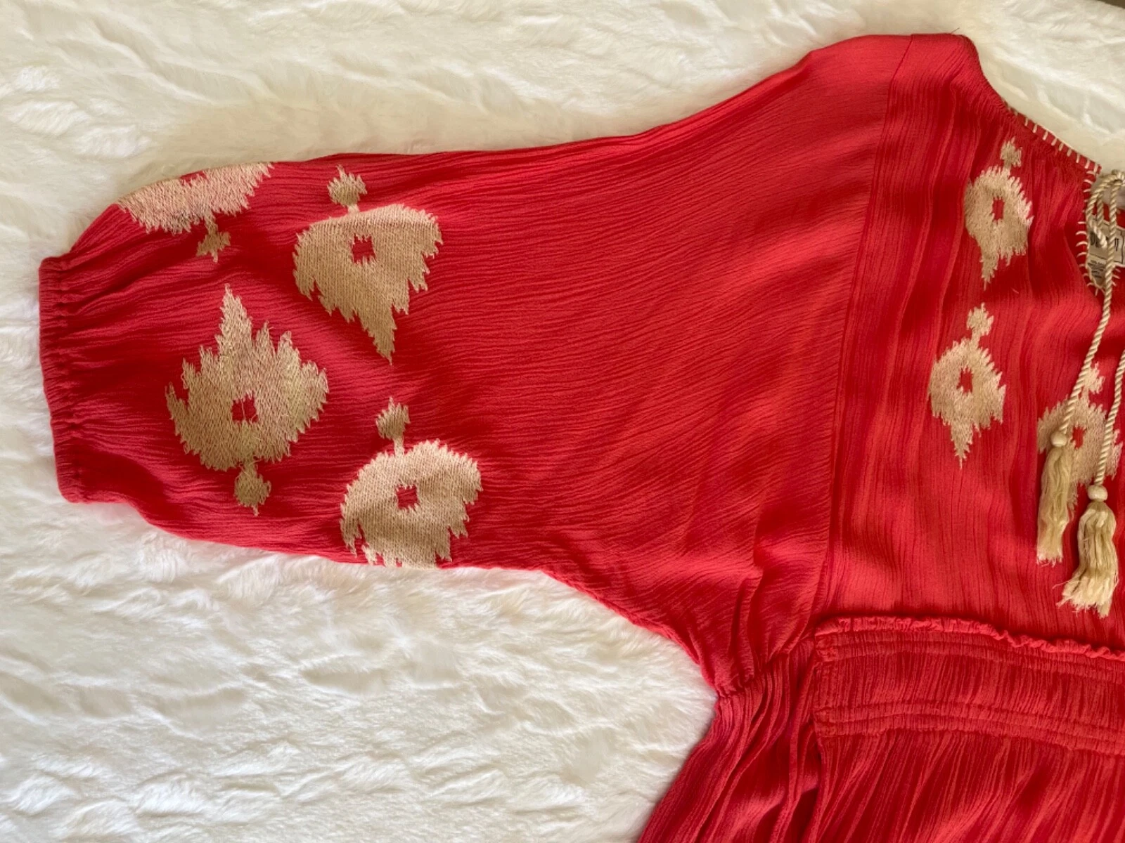 OFF WHITE Abito Sand & Spirit taglia M corallo bianco sporco ricamato nappa manica 3 4 boho