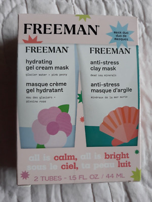 Freeman Mask Duo Hydrating Gel Cream & Anti-Stress Clay Mask 2 Tubes 1.5 Oz EA