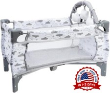 Cuna, cama y parque para mu ecas con cambiador, nubes y bolsa de almacenamiento