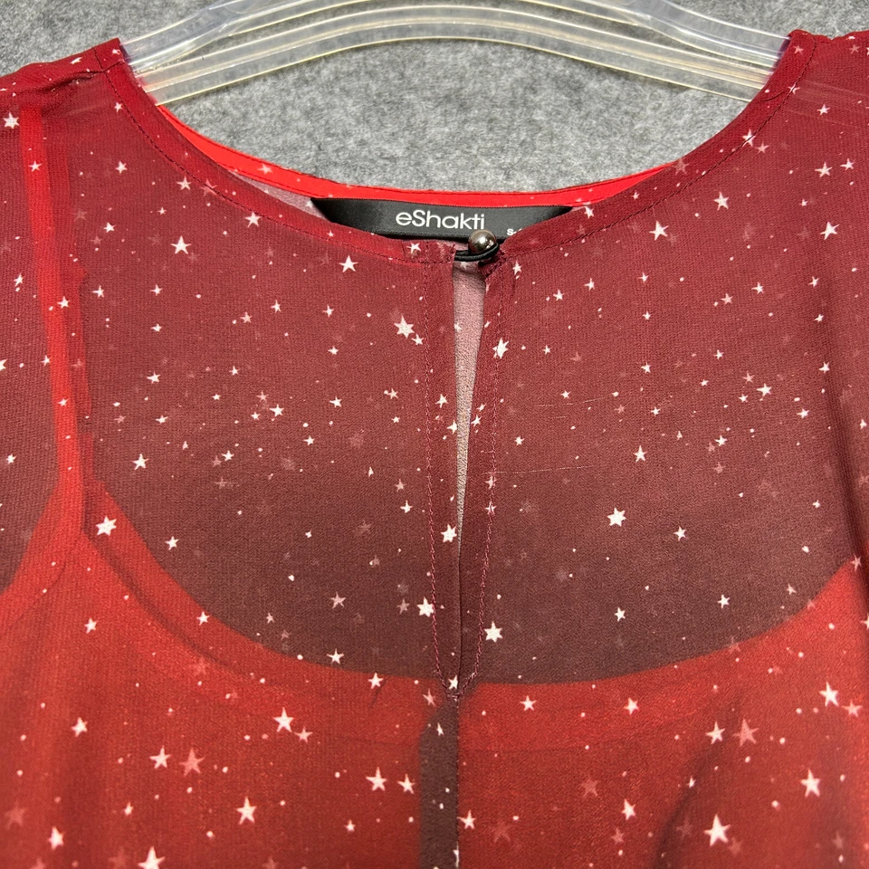 Vestido eShakti Mujer Pequeño Rojo Estrellas Ombre Gasa Columpio Baile Fiesta Divertido Festivo Foto 3 de 4