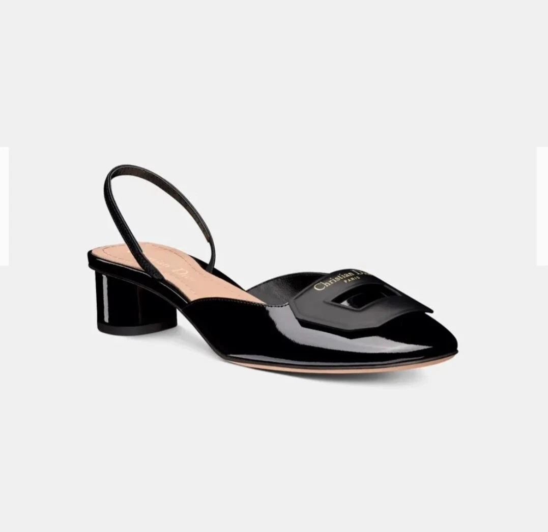 Escarpins Christian Dior cuir noir logo 35 mm talon écharpe pointure 38,5/8,5