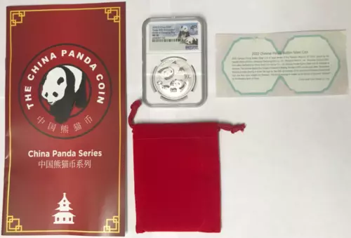 2022-Y China 30 Gram $10Y Silver Panda with Booklet Shenyang Mint NGC MS70