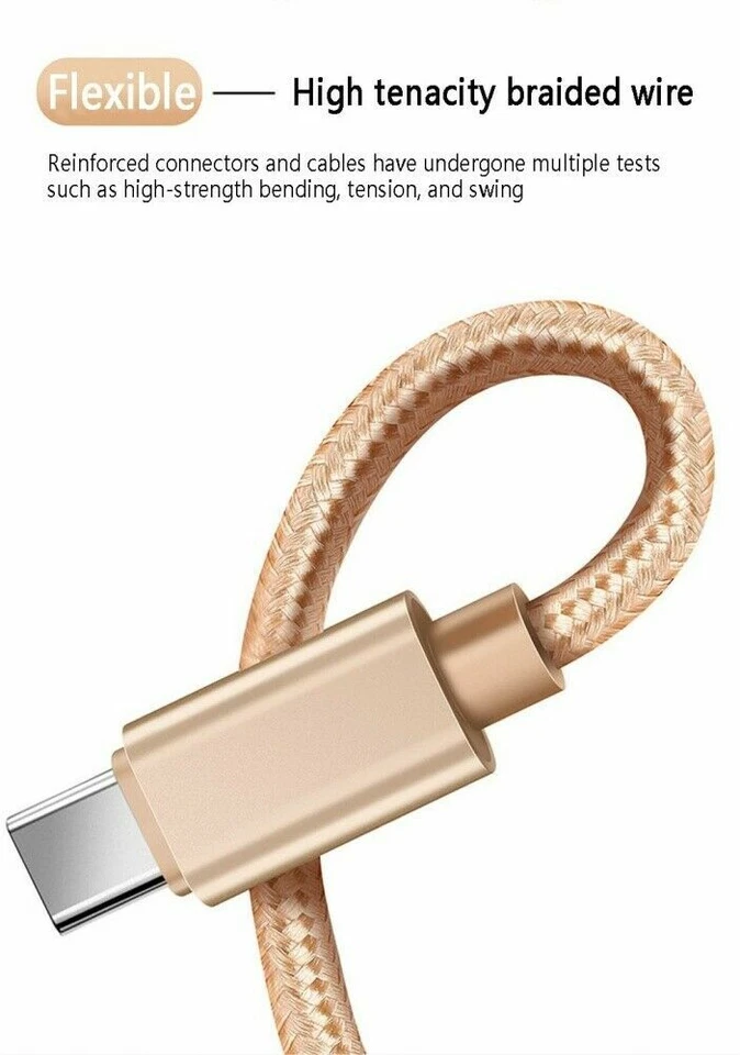 Braided USB Type-C Fast Charger Cable Cord For Samsung S22 S21 Note 20 Ultra S9 - image 4 of 4