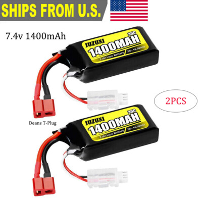 2x 2s 7.4V 1400mAh Lipo Battery with Deans T-Plug&JST XH-3P Connector for RC Car