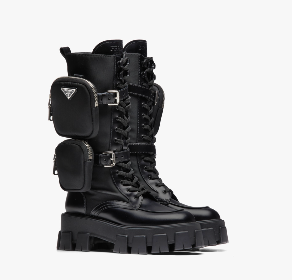 Prada Monolith brushed rois leather and nylon biker boots | eBay