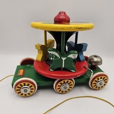 Vintage Wooden BRIO Carousel Horse Merry Go Round Pull Toy Made in Sweden Works