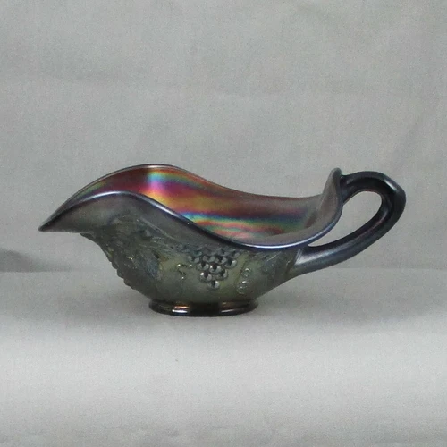 NORTHWOOD GRAPE & CABLE AMETHYST CARNIVAL GLASS WHIMSY NAPPY PIN DISH TRI-CORNER