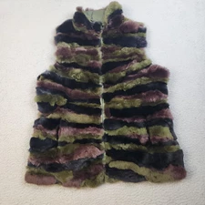 Metric Knits Rabbit Fur Striped Camo Vest Womens Medium Reversible Gorpcore SOFT