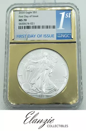 2020 American Silver Eagle First Day of Issue GOLD FOIL SLAB NGC MS70