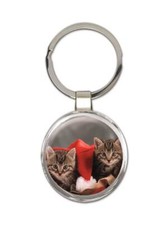Cat : Gift Round Keychain Cute Animal Kitten Funny Christmas Feline Pets Lover