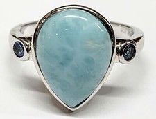 Larimar Ring Pear Shape 925 Sterling Silver Size 6.75 sm Blue Sapphire stones 3