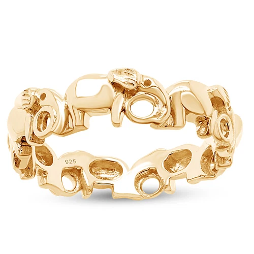 Elephant Eternity Band Fashion Ring in 14K Yellow Gold Plated Silver