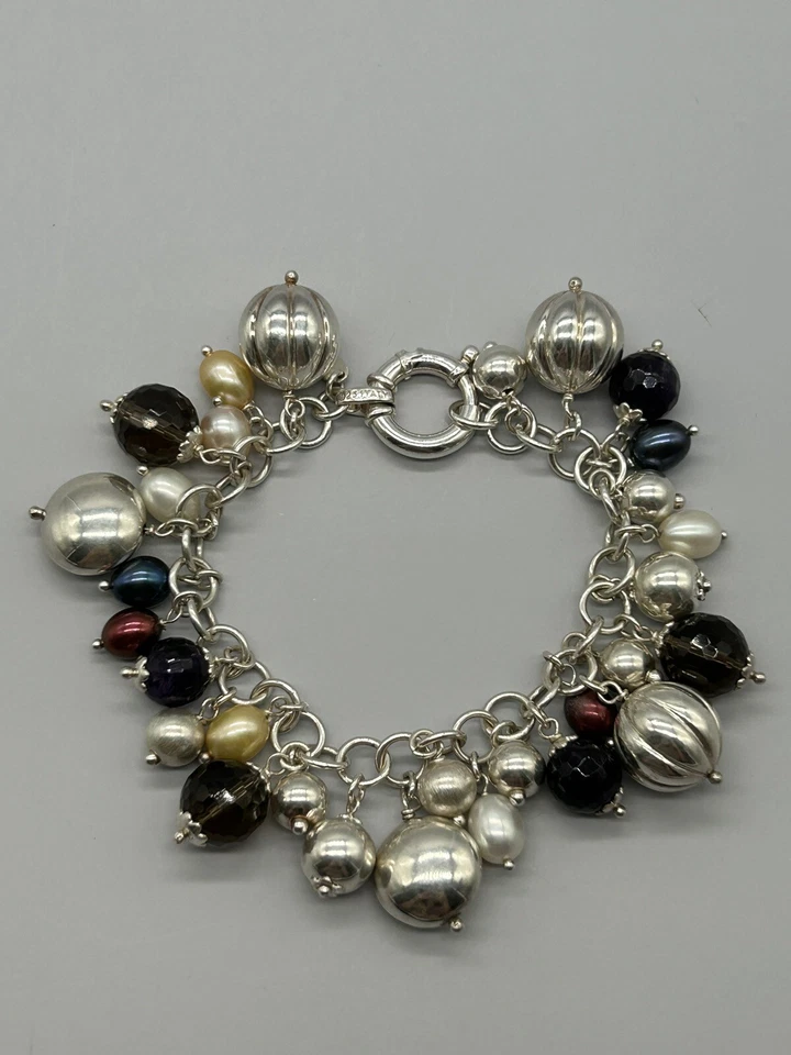 "Brazalete Cha Cha Milor de plata de ley 925 con cuentas con dijes 6,5""" Foto 2 de 4