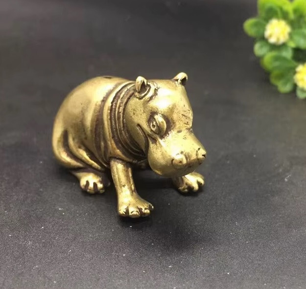 Brass Hippopotamus Figurine Small Animal Statue Table Office Home Decoration Toy