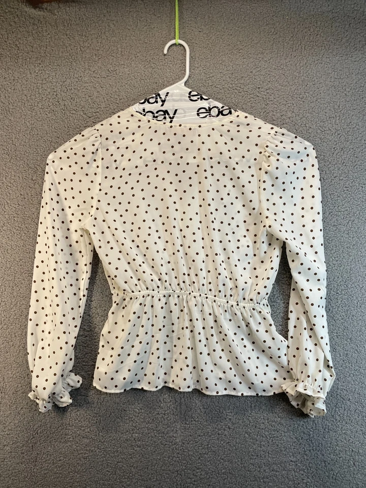 Almost Famous Women  Cream and Brown Dots Balloon Sleeve Long Sleeve Dress Top L - Image 2 of 4