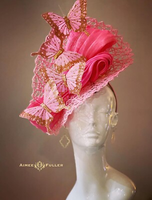 Kentucky Derby Fascinator Royal Ascot Hat Salmon Coral Melon Pink Butterflies