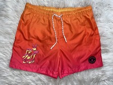 PLAYBOY BY PACSUN MENS M MEDIUM SWIM TRUNKS ORANGE OMBRE SURF CLUB MESH LINED