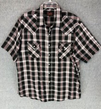 Plains Western Wear Pearl Snap Shirt XL Short Sleeve Plaid Black Rockabilly Mens