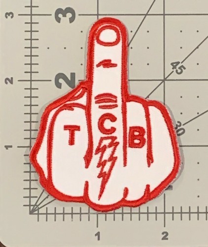 TCB Taking Care of Business Middle Finger Patch Red and White - Picture 2 of 2