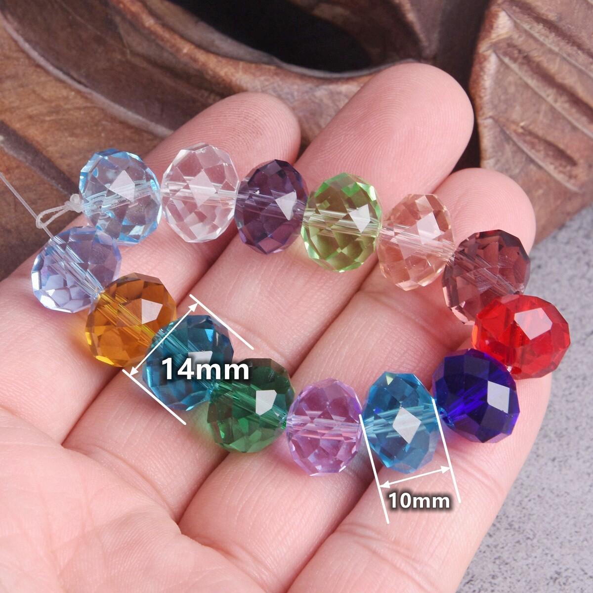 10pcs 14mm Rondelle AB Plated Faceted Crystal Glass Beads | Shiny Rondelle Spacers For Jewelry Making