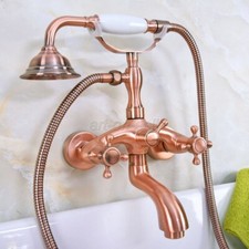 Antique Red Copper Wall Mounted Bathtub Clawfoot Tub Filler Faucet w/ Handshower