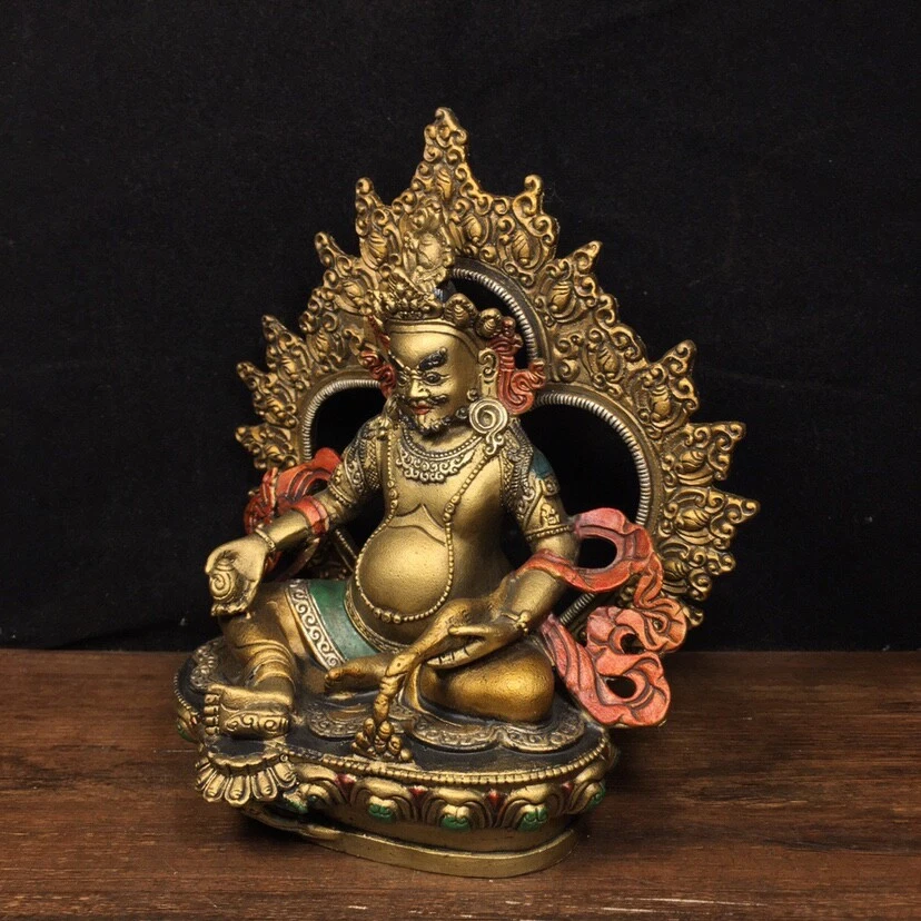 Cobre puro pintado amarillo dios de la riqueza para imitar al antiguo Buda de bronce Foto 4 de 4