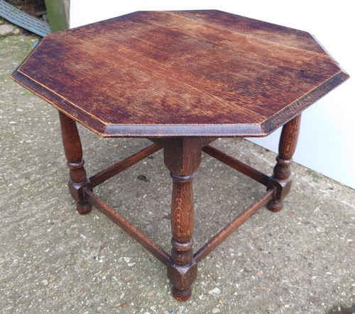 Lampada pianta vintage ottagonale rovere olmo estremità laterale espositore caffè gambe tornite - Foto 4 di 8