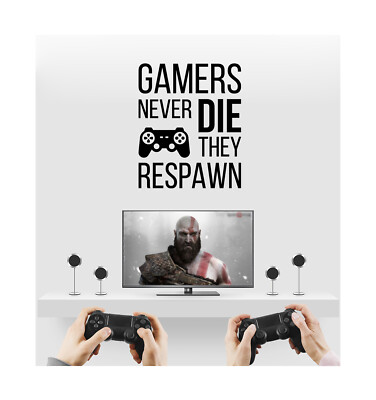 Gamer Never Die They Respawn Zitat Wandaufkleber Männerhöhle Zimmer Zuhause Vinyl-Aufkleber
