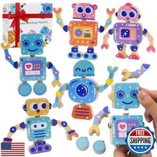 Robots Wooden Snap-Together Building Toys – 28-Piece STEM Montessori Educatio