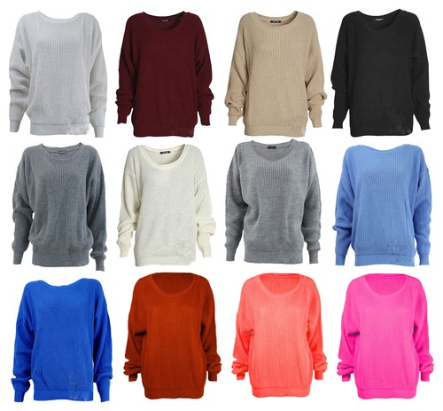 LADIES OVERSIZED BAGGY JUMPER KNITTED WOMENS SWEATER CHUNKY KNIT TOP JUMPER 8-16 - Afbeelding 1 van 26