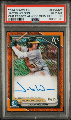 2024 Bowman Chrome Jacob Wilson Orange Shimmer Refractor Auto /25 #JWI PSA 10