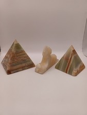 Vintage Onyx Paperweights Pyramid & Sphinx Natural Stone Figurines | Desk Tidy