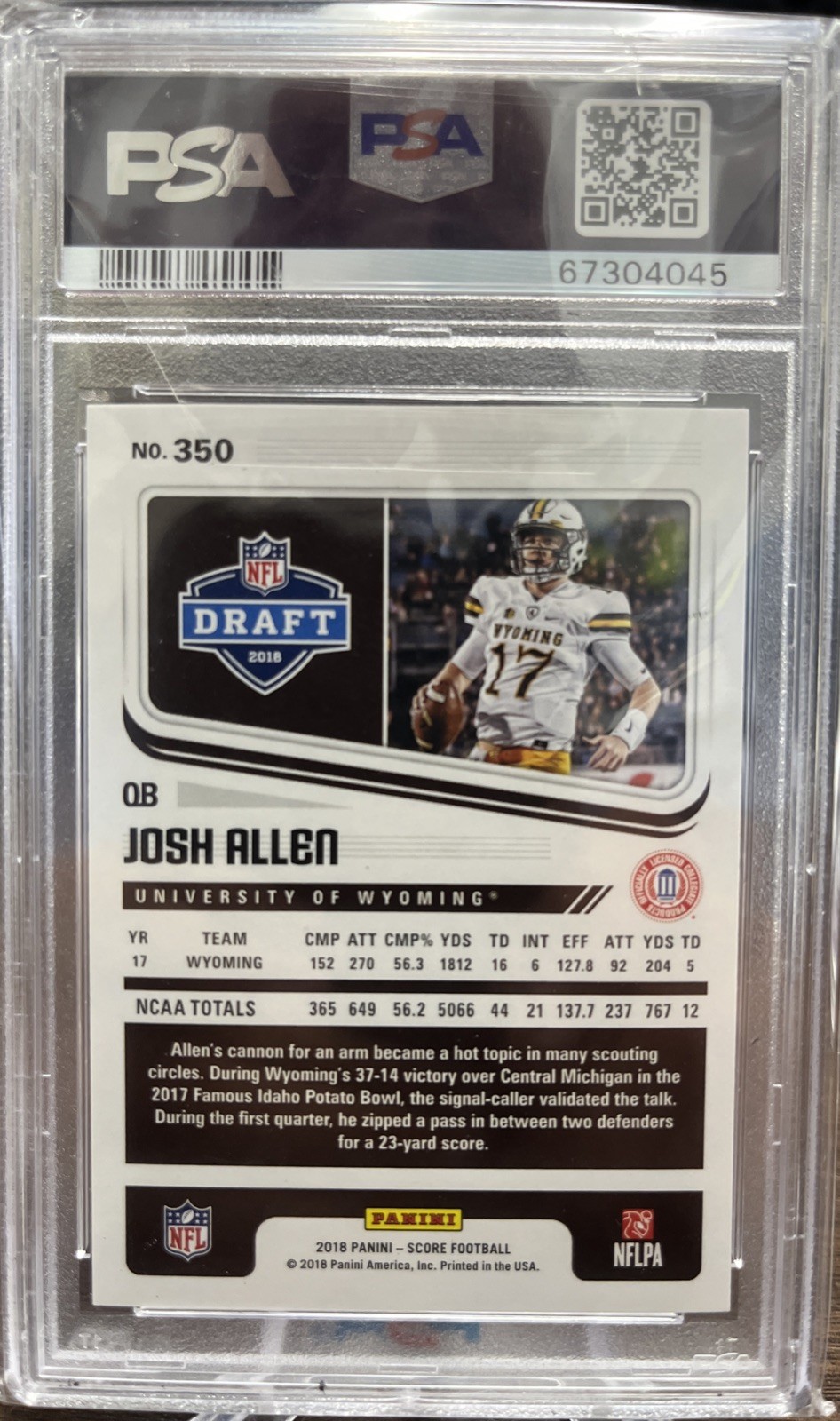 2018 Panini Score #350 Josh Allen Rookie Card Buffalo Bills RC PSA 10 Gem Mint view 2
