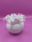 Vintage Fenton Small Ruffled Clear Edged Milk Glass Rose Vase Elegant 4" Tall