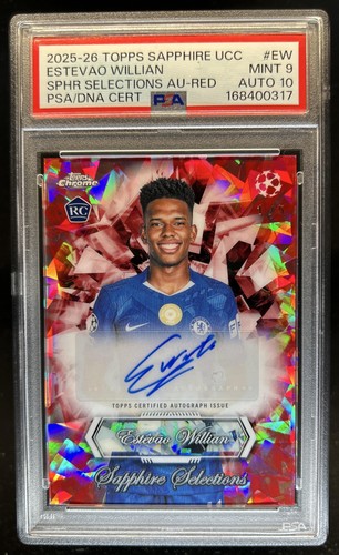 2025-26 Topps Chrome Sapphire Estevao Willian Selections Auto Red RC /5 PSA 9 10