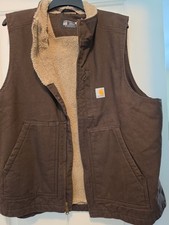 Carhartt Men's Large Loose Fit Sherpa Lined Washed Duck Vest Dark Brown