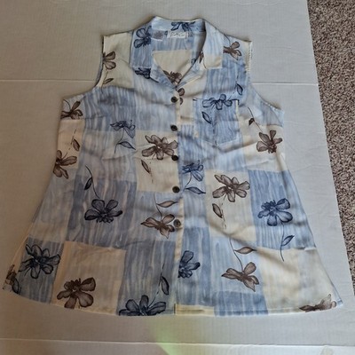 Kathy Che Women s Button Up Blouse Sz 16 Blue Floral Casual Polyester Classic 