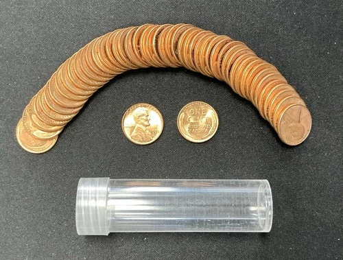 1955 (P) Lincoln Wheat Cent Penny ~ RED CENT 50-Coin Roll Tube BU 1c