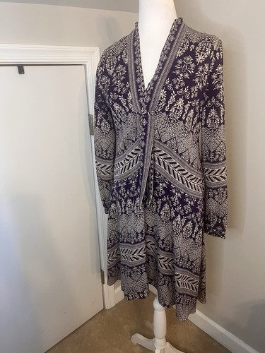 Tory Burch 'Bourdelle' Silk Tunic Dress Size 6 Purple Cream Midi Whimsical