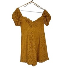 Saints + Secrets Mustard Yellow lace dress Size Medium NWT