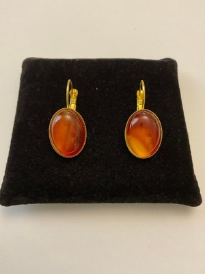 SCHÖNE ALTE OHRRINGE VERGOLDET - KARNEOLSTEIN CABOCHON