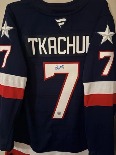 Brady Tkachuk Signed Autographed Authentic 4 Nations Team USA Jersey Olympics 54