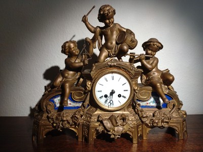 Antike französische Kaminuhr, Phillipe H Mourey 1860, viktorianisch vergoldet und Spelter