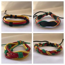Set of 4 AFRICAN Colors Handmade Braided Leather Bracelet Adjustable Wristband