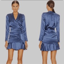 Veronica Beard Blue Ruched Long Sleeve Stretch Silk Dress Size 4/6