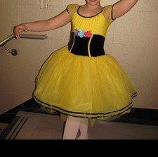 Girls Yellow Short Sleeve Dance Dress with Tutu and Floral Decoration