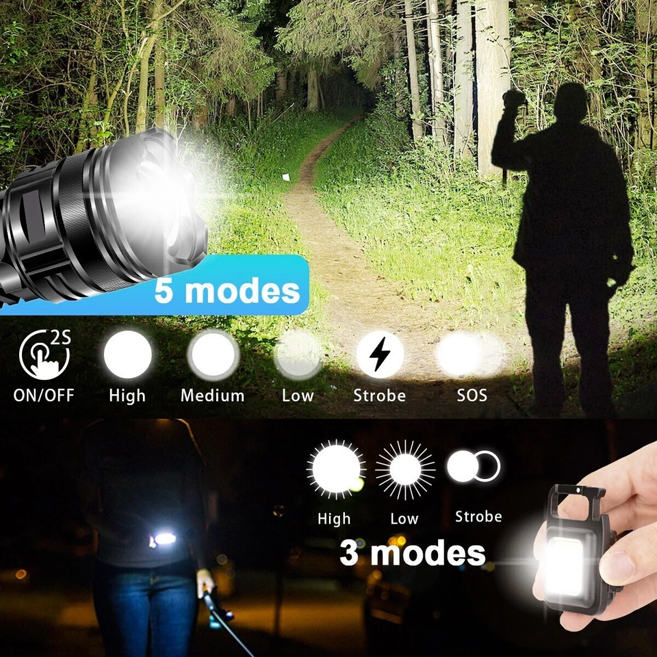 5000000lm LED Super Bright Tactical Flashlight USB ZOOM Rechargeable Flash Light - Image 3 of 4