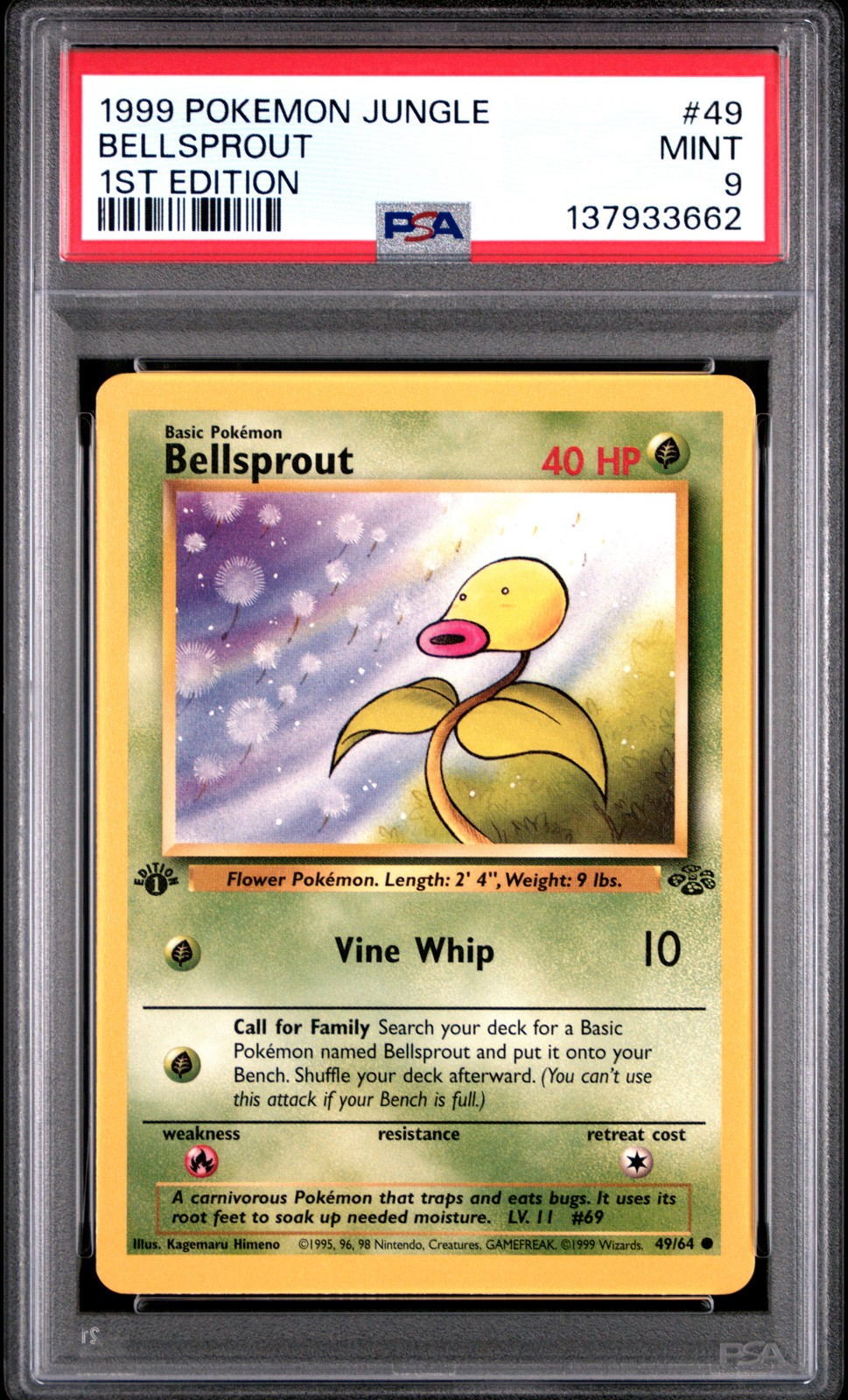 1999 POKEMON JUNGLE 1ST EDITION #49 BELLSPROUT PSA 9