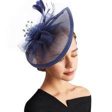 Women Fascinator Hats Tea Party Hat Vintage 1 Pack Feather Flower Hat: Navy